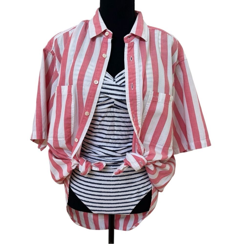 Woolrich Short Sleeve Button Front Red Stripe Cotton Shirt Womens XL - Picture 3 of 5